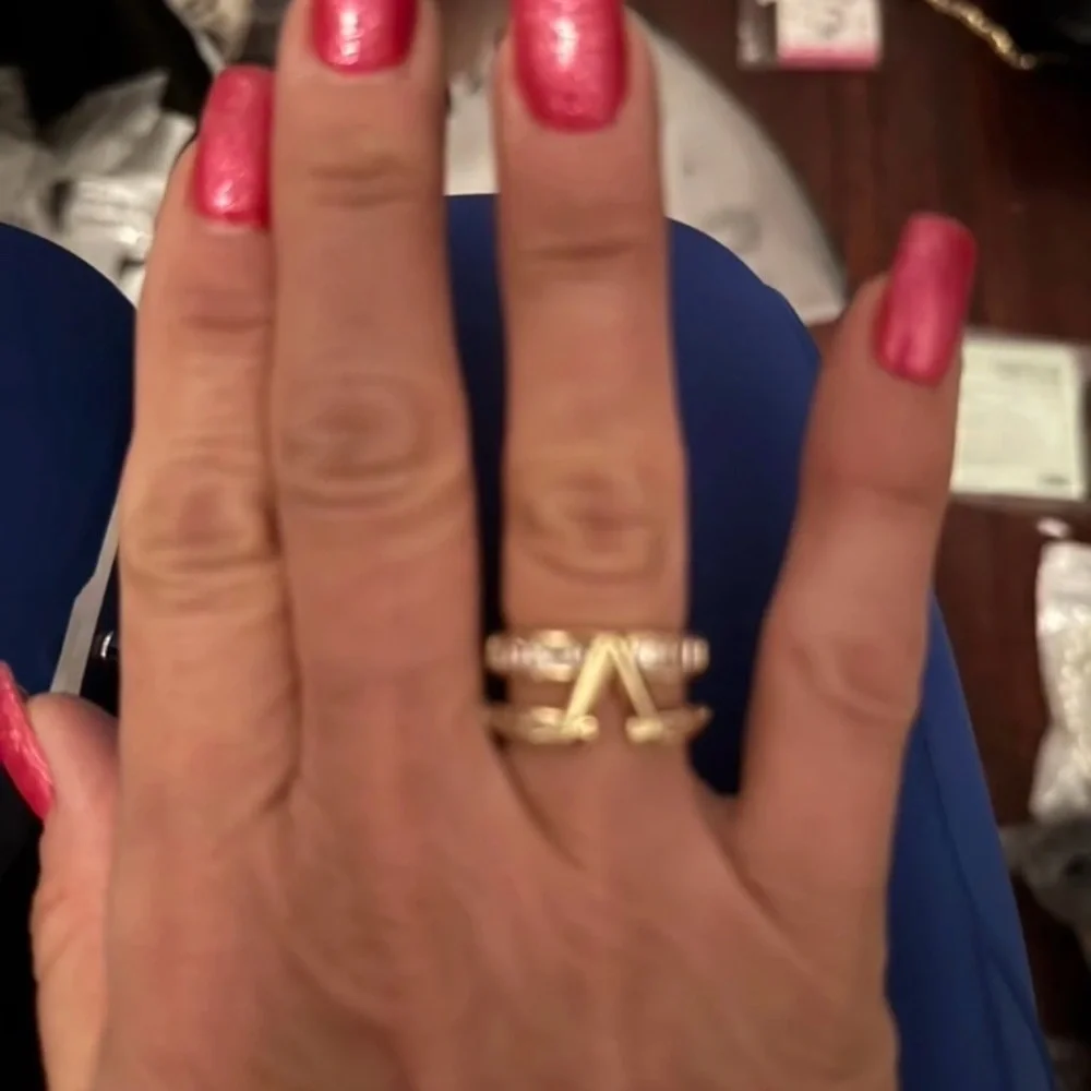 Elegant Luxe Gold Plated V Ring Zircon Adjustable Cocktail Ring